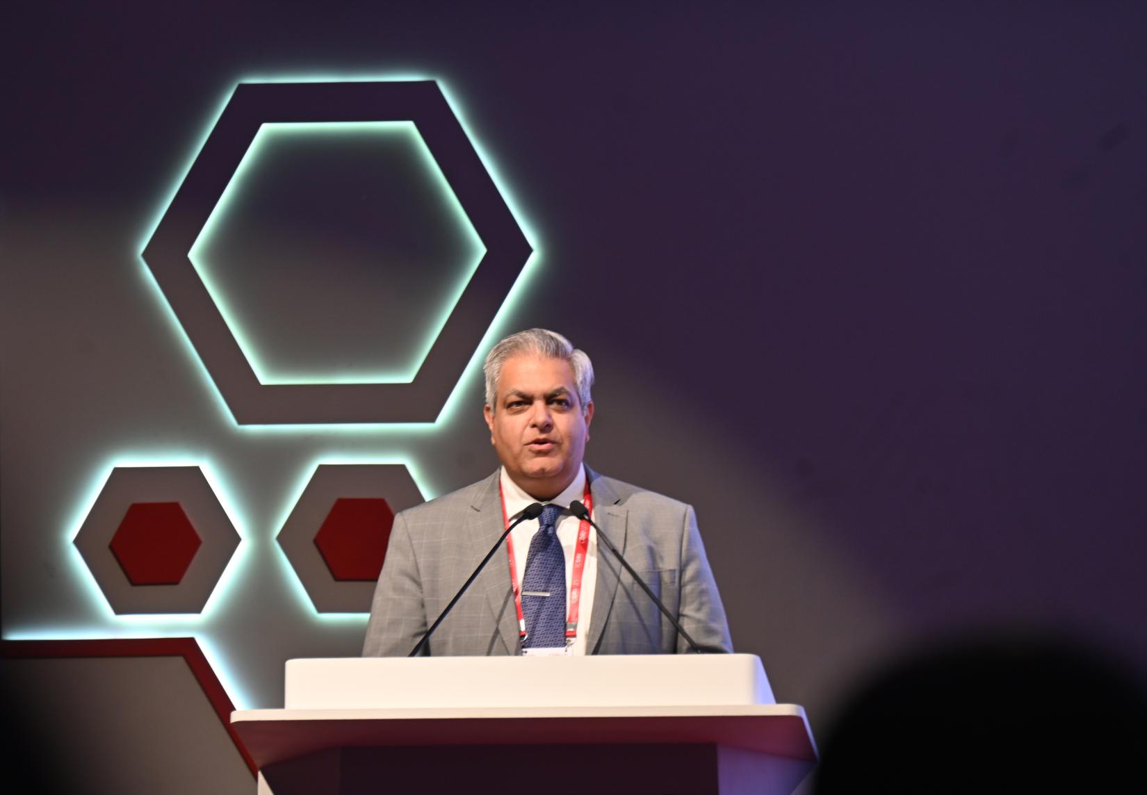 Coalition for Disaster Resilient Infrastructure Director Amit Prothi speaks at the International Conference on Disaster Resilient Infrastructure 2024