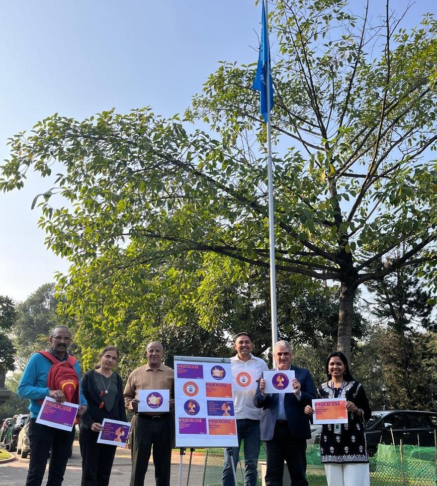 The United Nations Department of Safety and Security team in New Delhi shows their support for the global 16 Days of Activism campaign against gender-based violence.