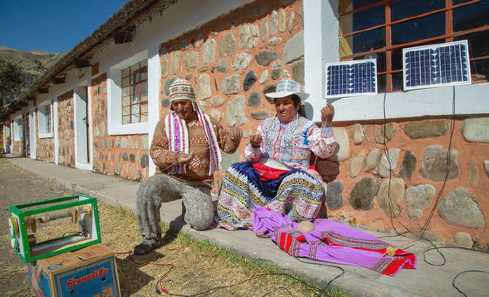 Villagers in the Peruvian village of Sibayo, use a solar-powered spinning machine. Villagers in the Peruvian village of Sibayo, use a solar-powered spinning machine.