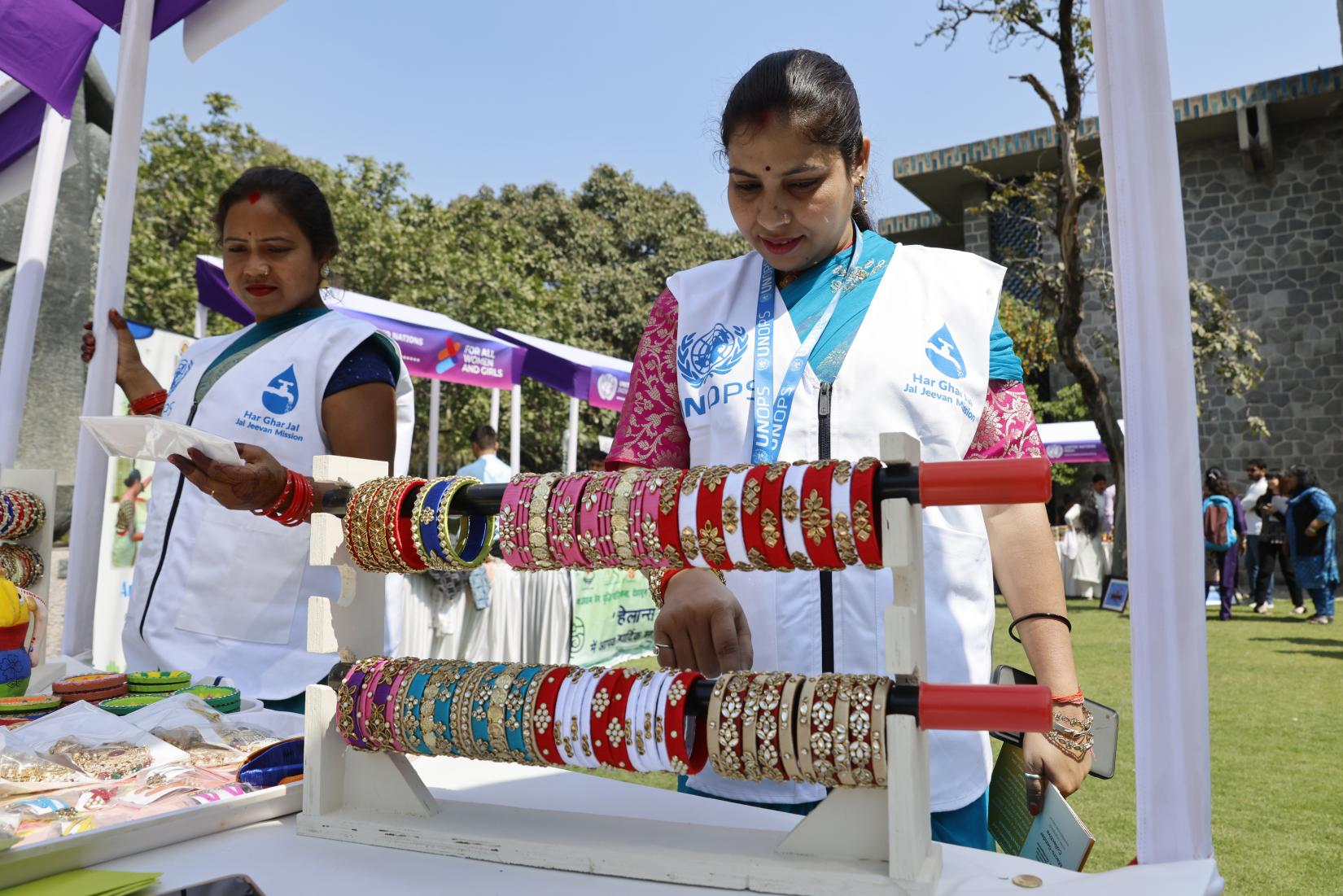 A group of Jal Sahelis, working with UNOPS, showcased water testing kits and processes as part of the Jal Jeevan Mission.