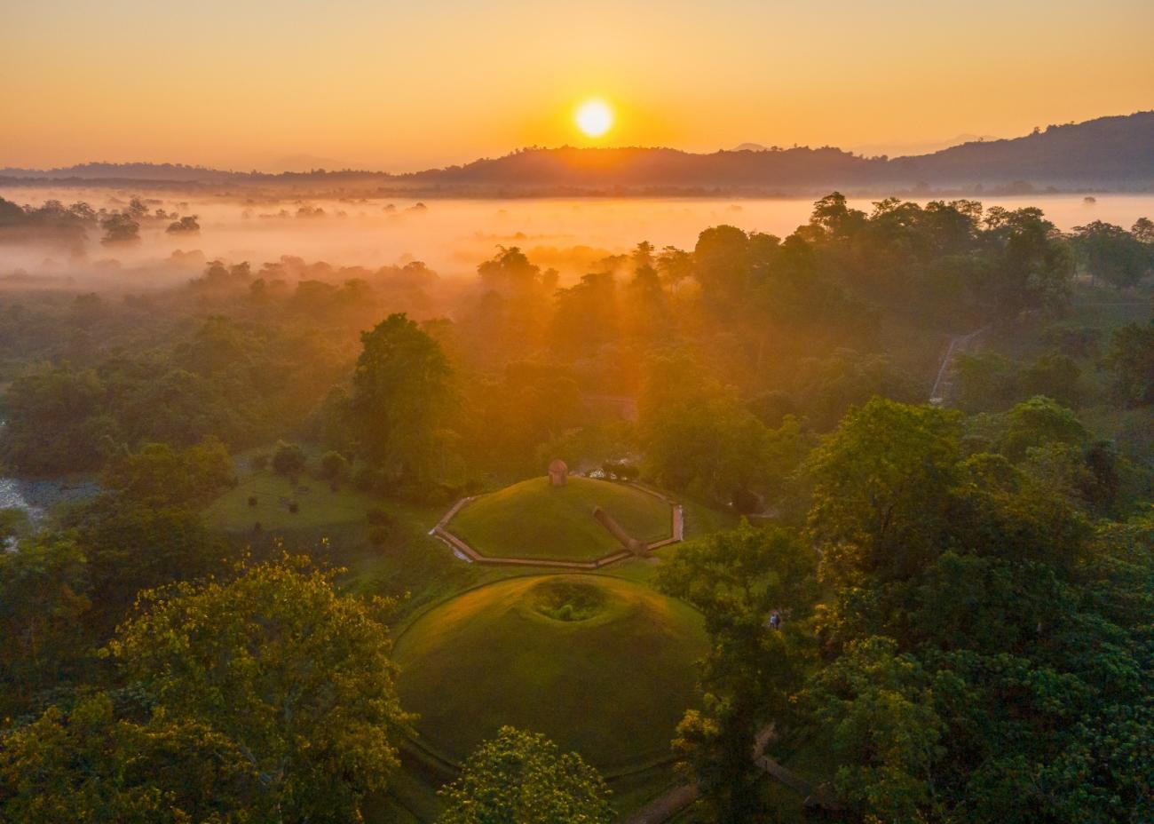 The Moidams, located in the foothills of the Patkai Ranges in eastern Assam, represent a royal mound burial necropolis established by the Tai-Ahom dynasty. 