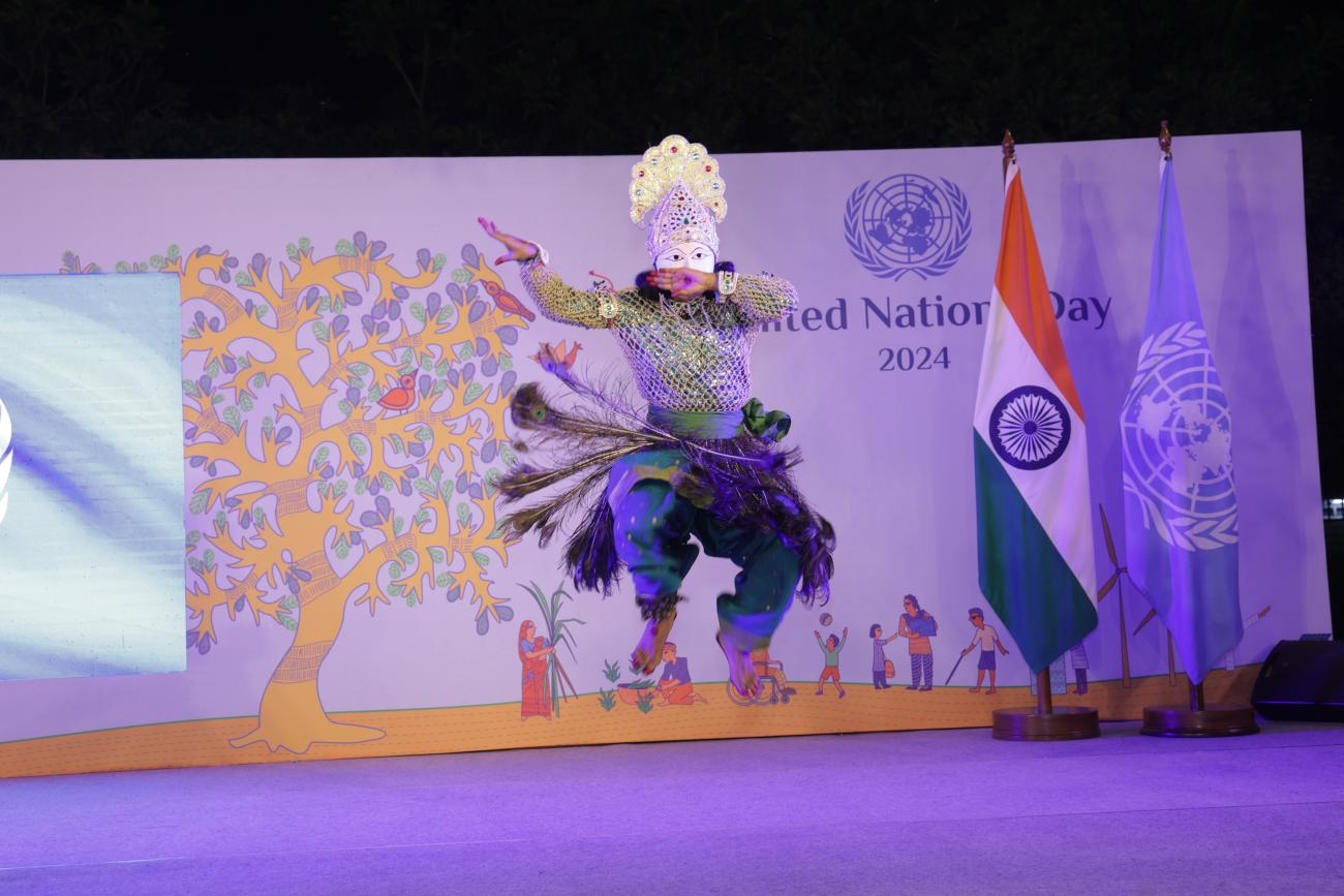 A Chhau dancer performs at the UN Day celebrations in New Delhi. 