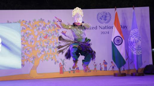 A Chhau dancer performs at the UN Day celebrations in New Delhi. 