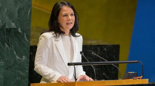 Annalena Baerbock, President-elect of the General Assembly at its eightieth session addresses delegations after her election.